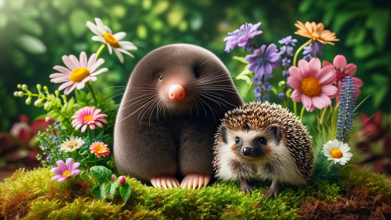 mole-and-a-hedgehog-posing-together もぐらの生態のすべて どこにいる?メリットもある?