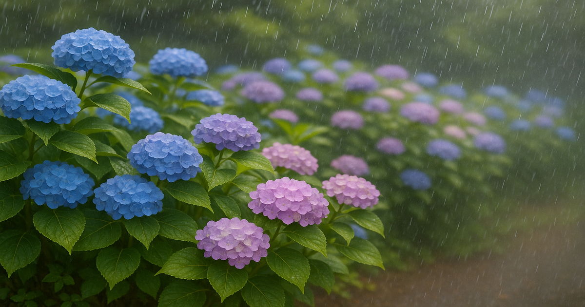 綺麗なアジサイの花壇