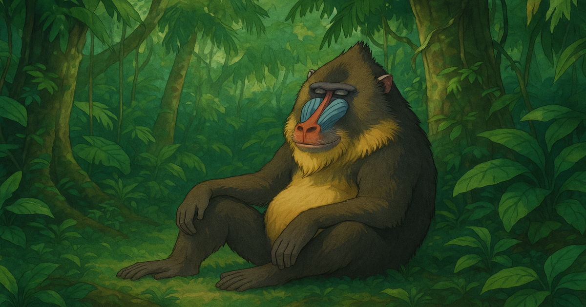 のんびりくつろぐマンドリル